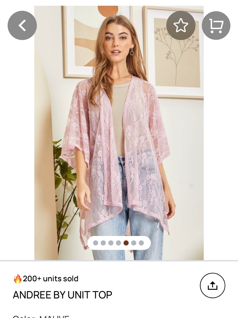 ANDREE BY UNIT Coral Lace Kimono NWOTS